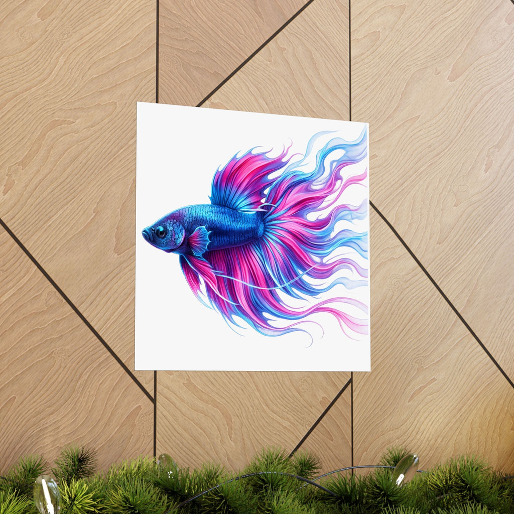 Betta Fish Canvas Wall Art — Vibrant Blue & Pink Tropical Fish Matte Stretched Print