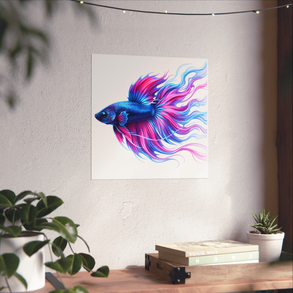 Betta Fish Canvas Wall Art — Vibrant Blue & Pink Tropical Fish Matte Stretched Print