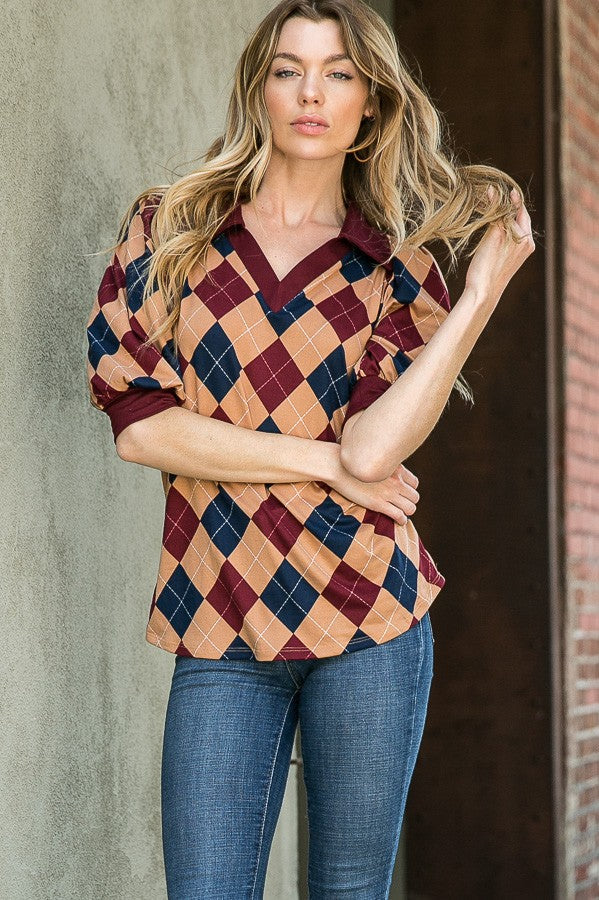 Collared Argyle Top