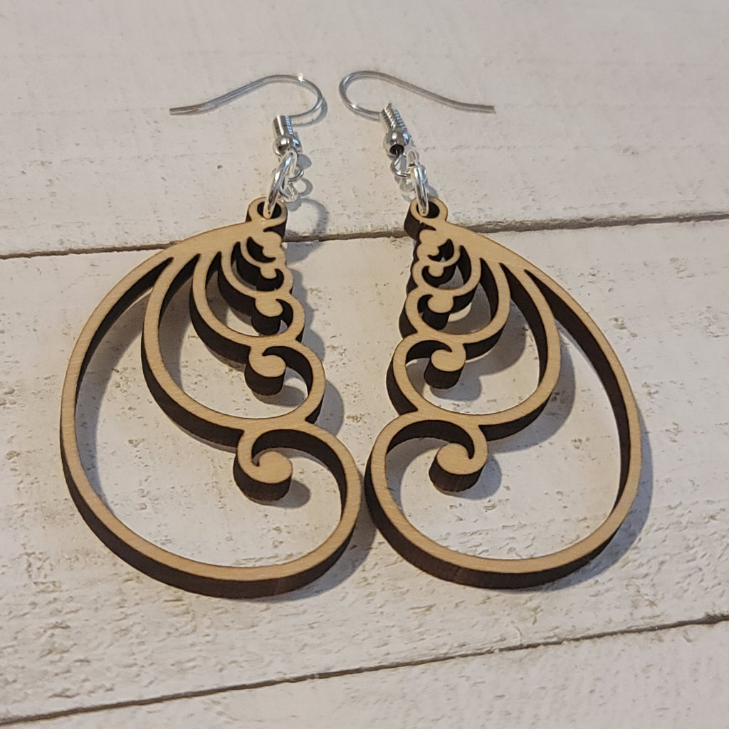 Handmade Fibonacci Spiral Dangle Earrings – Lightweight Wooden Statement Jewelry