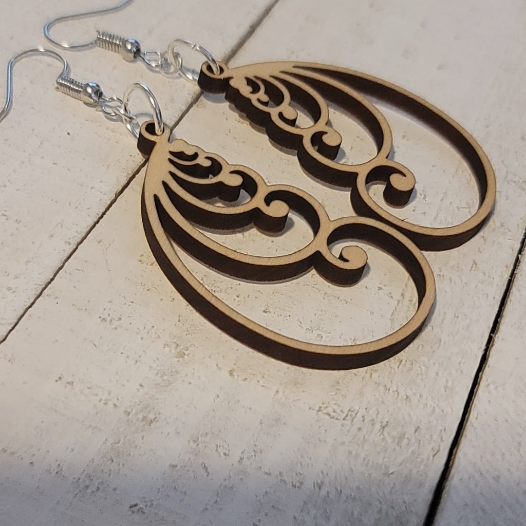 Handmade Fibonacci Spiral Dangle Earrings – Lightweight Wooden Statement Jewelry