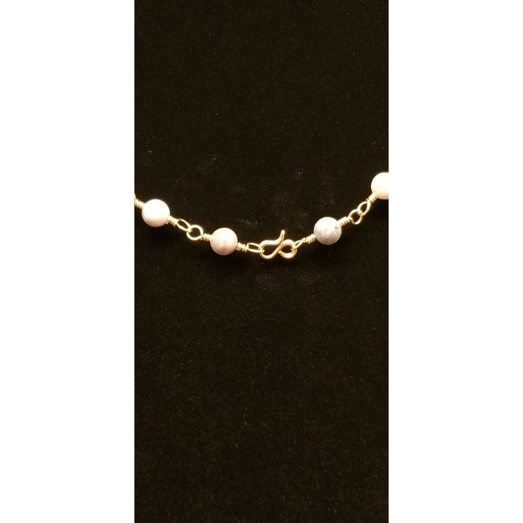 Handmade Agate Bead Chain Necklace – Gold Tone Wire Wrapped Natural Stone