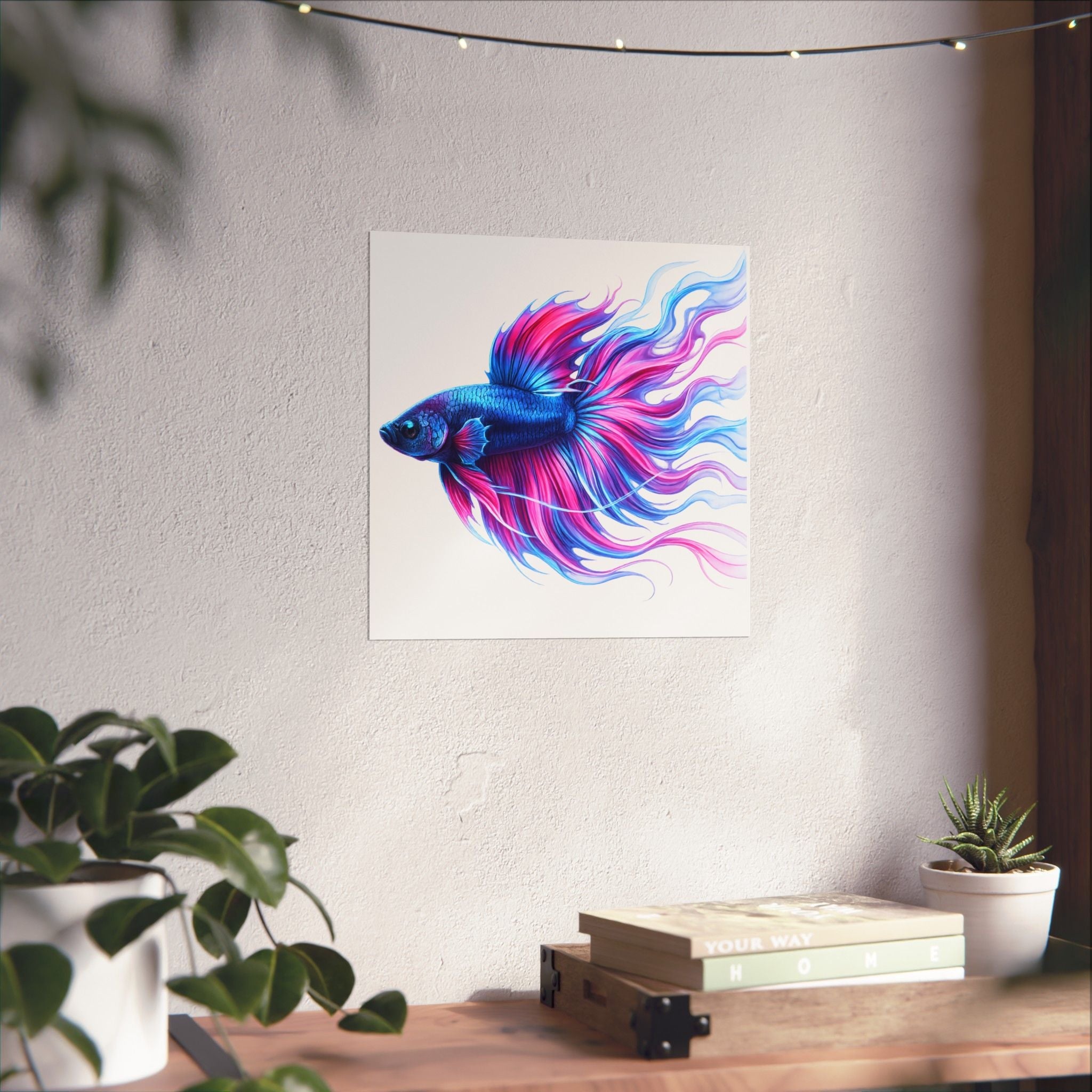 Betta Fish Canvas Wall Art — Vibrant Blue & Pink Tropical Fish Matte Stretched Print