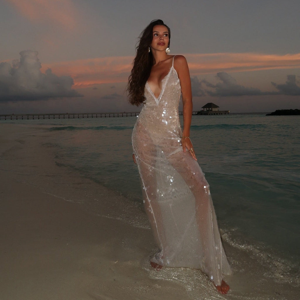 Anastelle White Sequin Maxi Dress