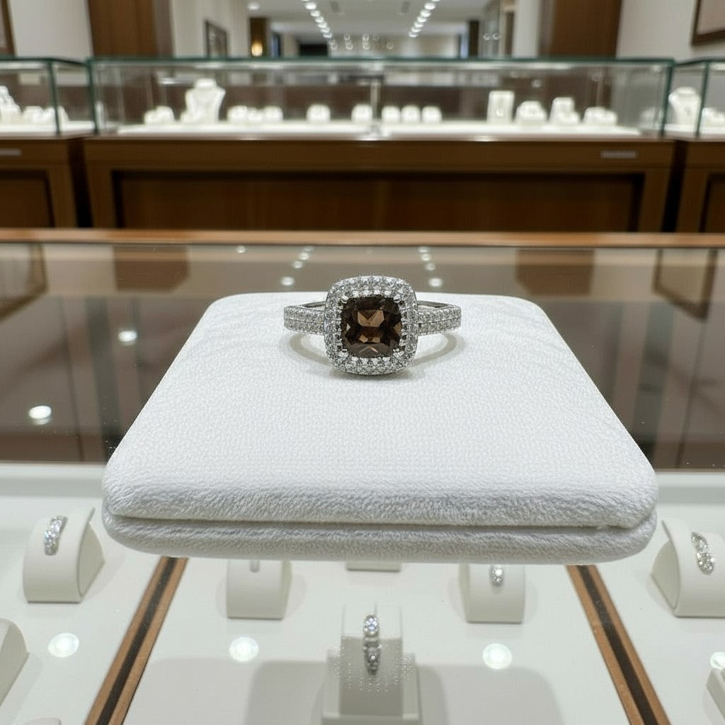 Comforting Light Cubic Zirconia Halo Cremation Ring<br>Cushion Cut • 6.4x6.4mm
