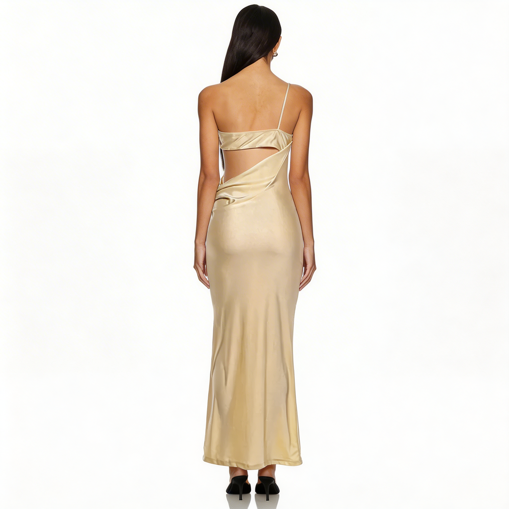 Everhart Gold Asymmetric Cut-Out Maxi Dress