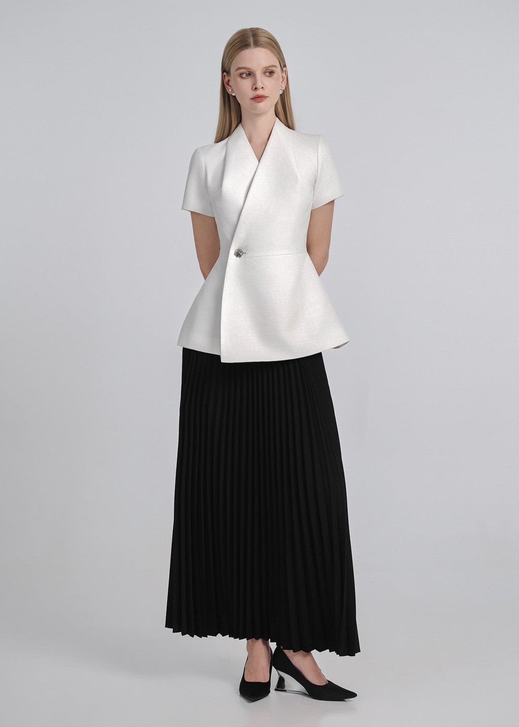 Silver Button Tweed Wrap Top