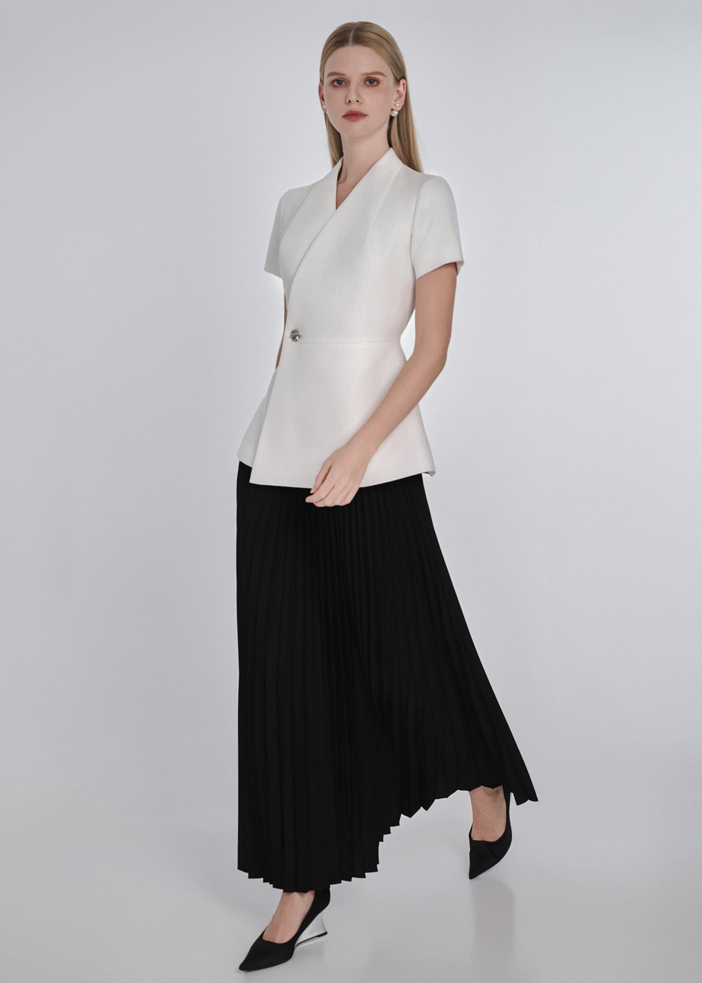 Silver Button Tweed Wrap Top
