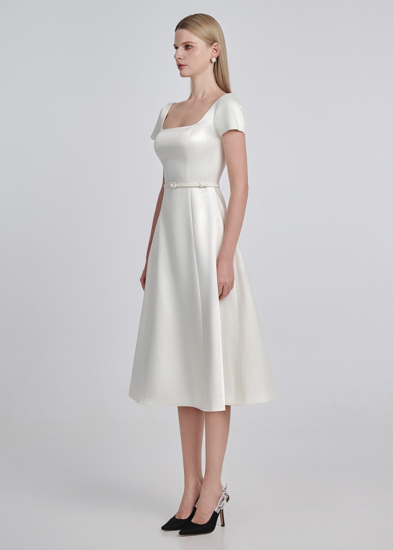 Square Neck Silk Midi Dress