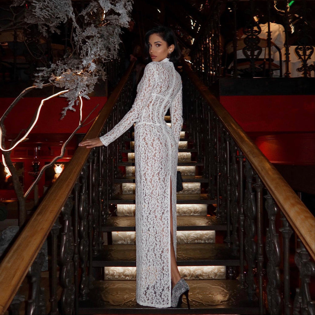 Lana White Lace Corset Maxi Dress