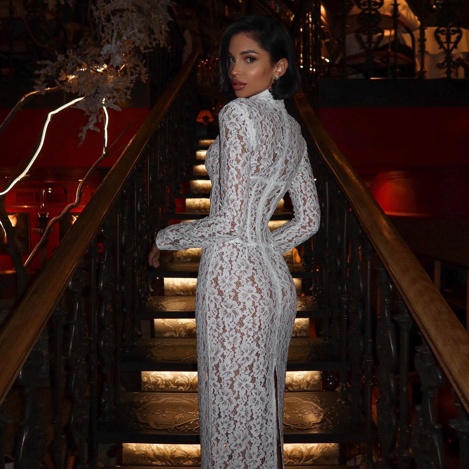 Lana White Lace Corset Maxi Dress