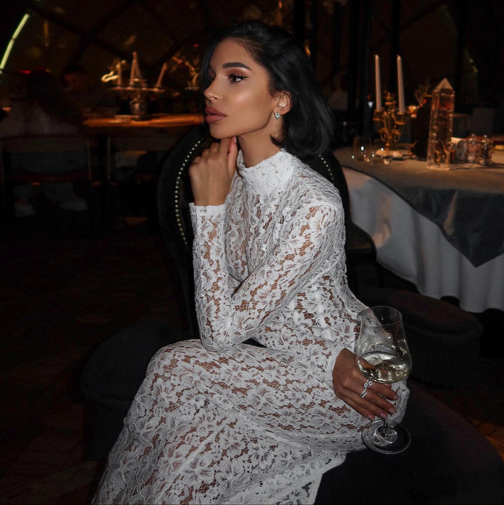 Lana White Lace Corset Maxi Dress