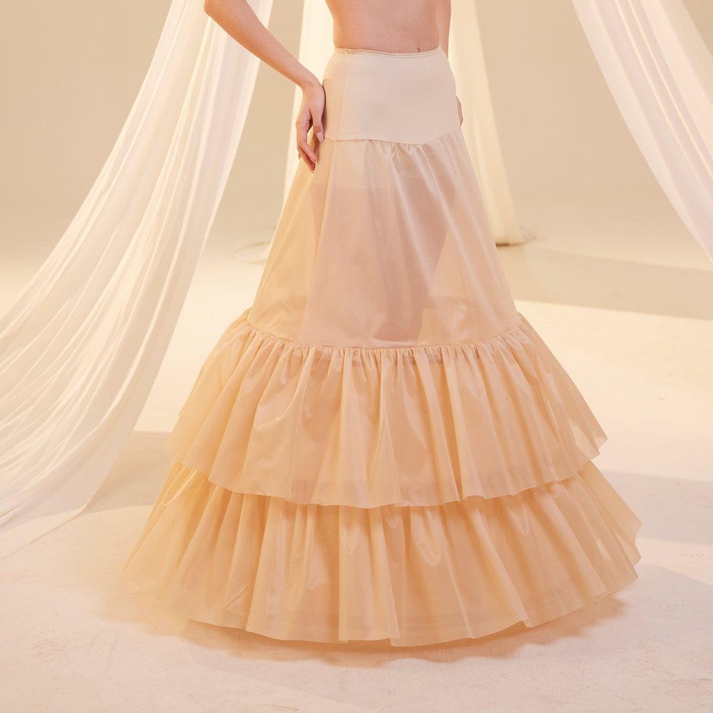 Nude Trumpet Petticoat Skirt  with  Waist Corsage and 3 Hoops , Bridal Crinoline Slip