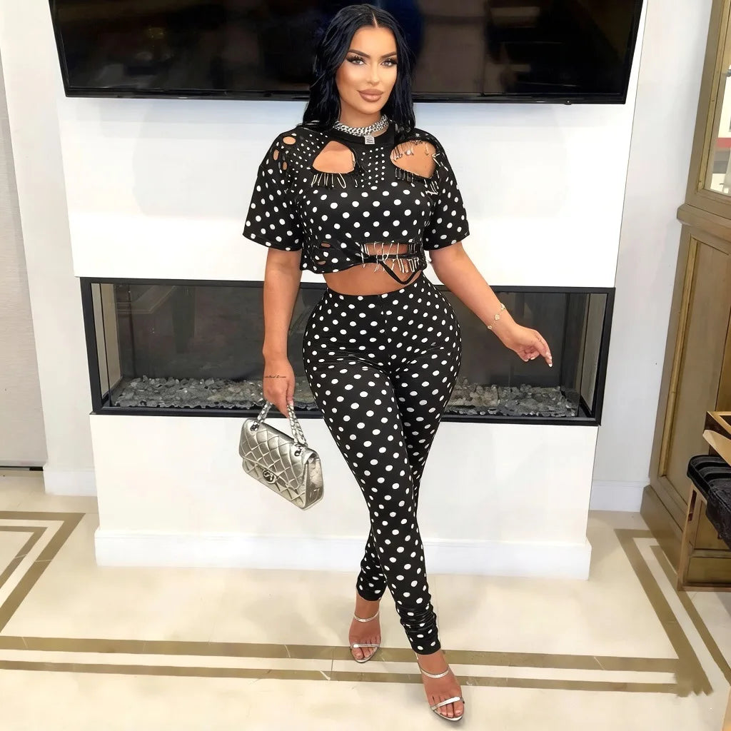Polka Dot Two-Piece Pants Set