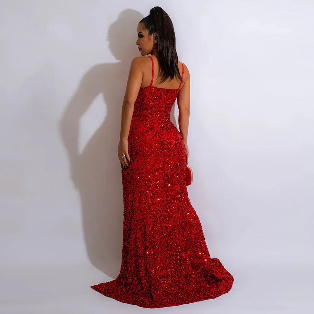 Sequined Tassel High Side Slit Maxi