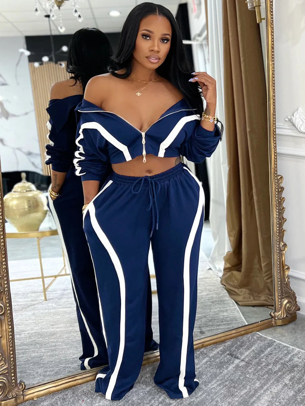 Stripe Casual Pants Set