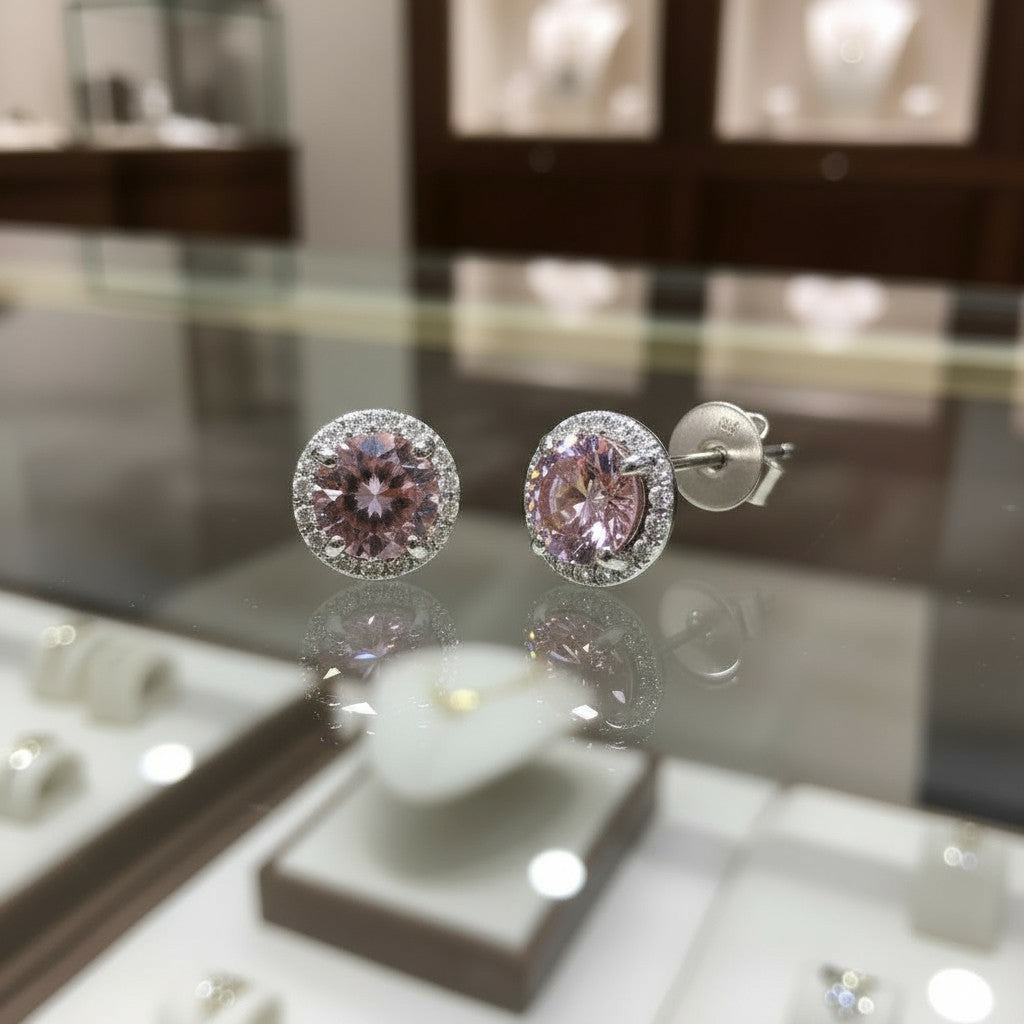Soothing Whispers Earrings<br>Portuguese Cut • 5.5mm Sterling silver w/ CZ Halo