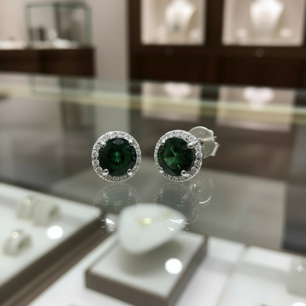 Soothing Whispers Earrings<br>Portuguese Cut • 5.5mm Sterling silver w/ CZ Halo
