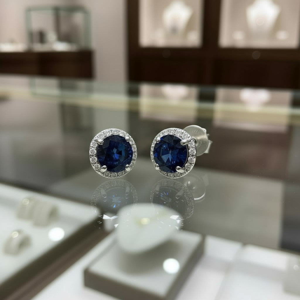 Soothing Whispers Earrings<br>Portuguese Cut • 5.5mm Sterling silver w/ CZ Halo