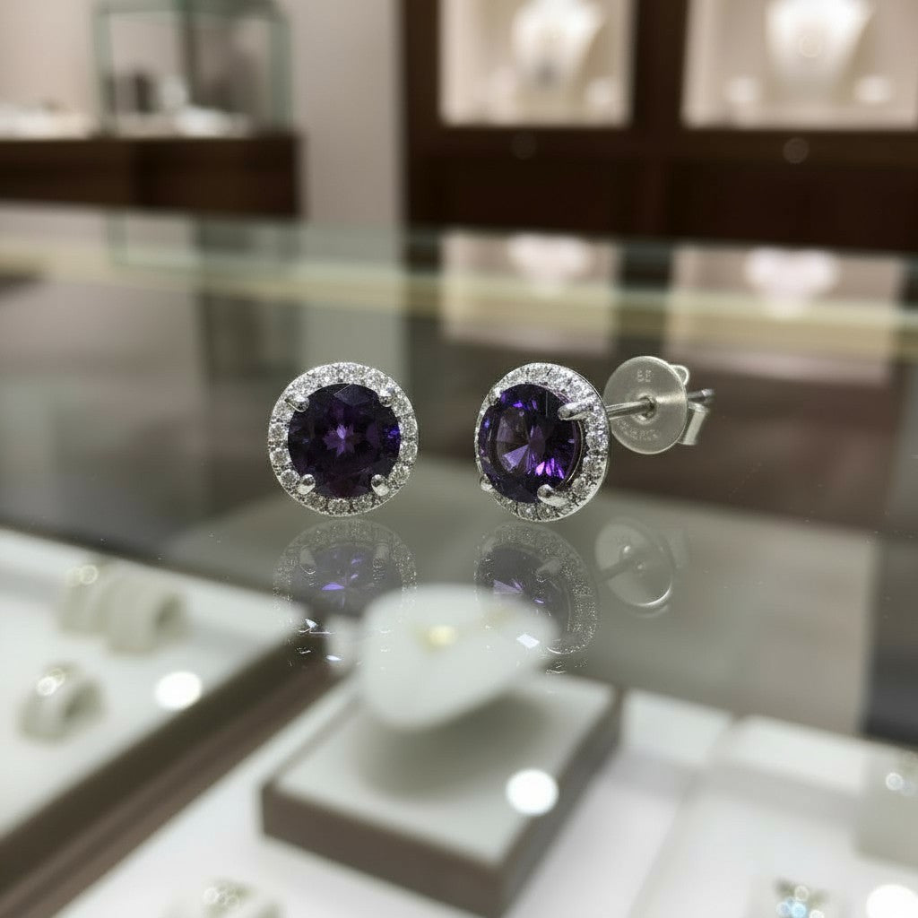 Soothing Whispers Earrings<br>Portuguese Cut • 5.5mm Sterling silver w/ CZ Halo
