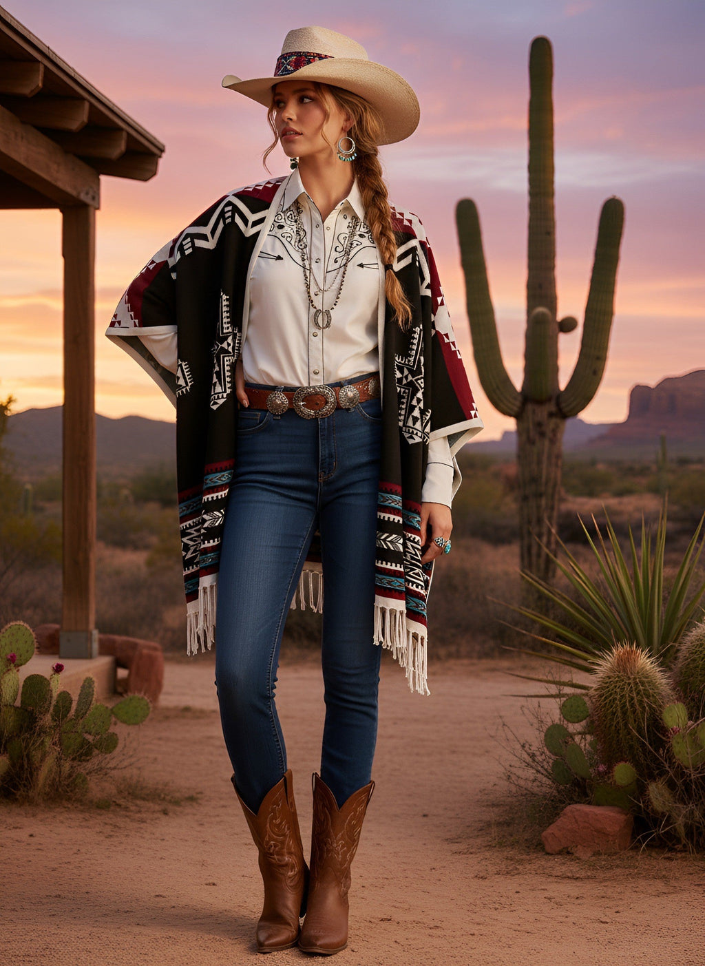 Southwest Reversible Wrap - White