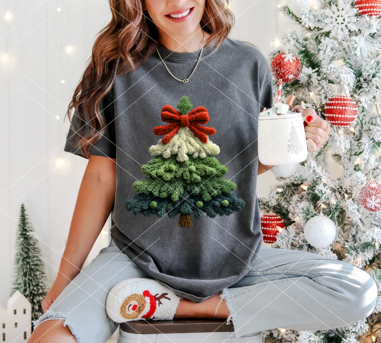 Faux Yarn Christmas Tree-  Completed Tee
