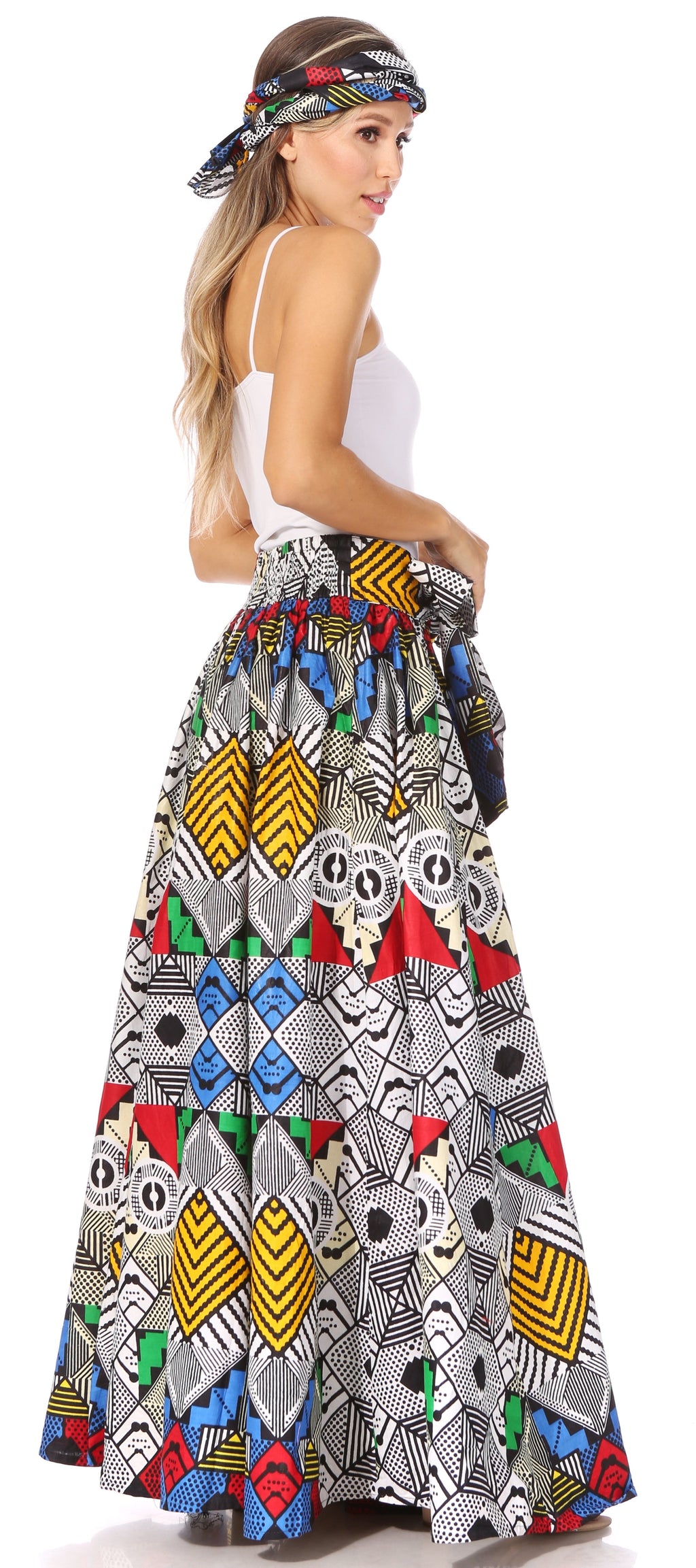Sakkas Asma's Second Convertible Traditional Wax Print Maxi Skirt with Adjustable Straps - Buy One, Get One 50% Off