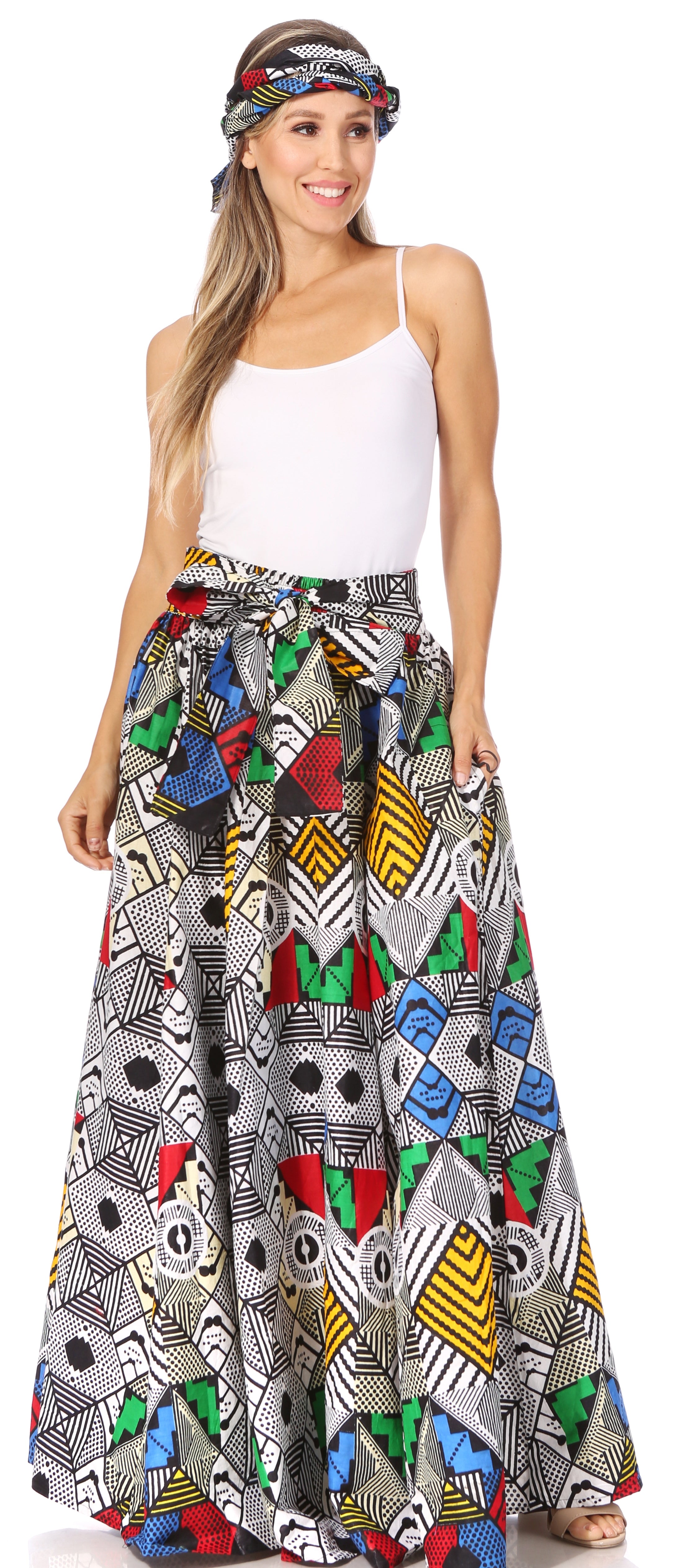 Sakkas Asma's Second Convertible Traditional Wax Print Maxi Skirt with Adjustable Straps - Buy One, Get One 50% Off