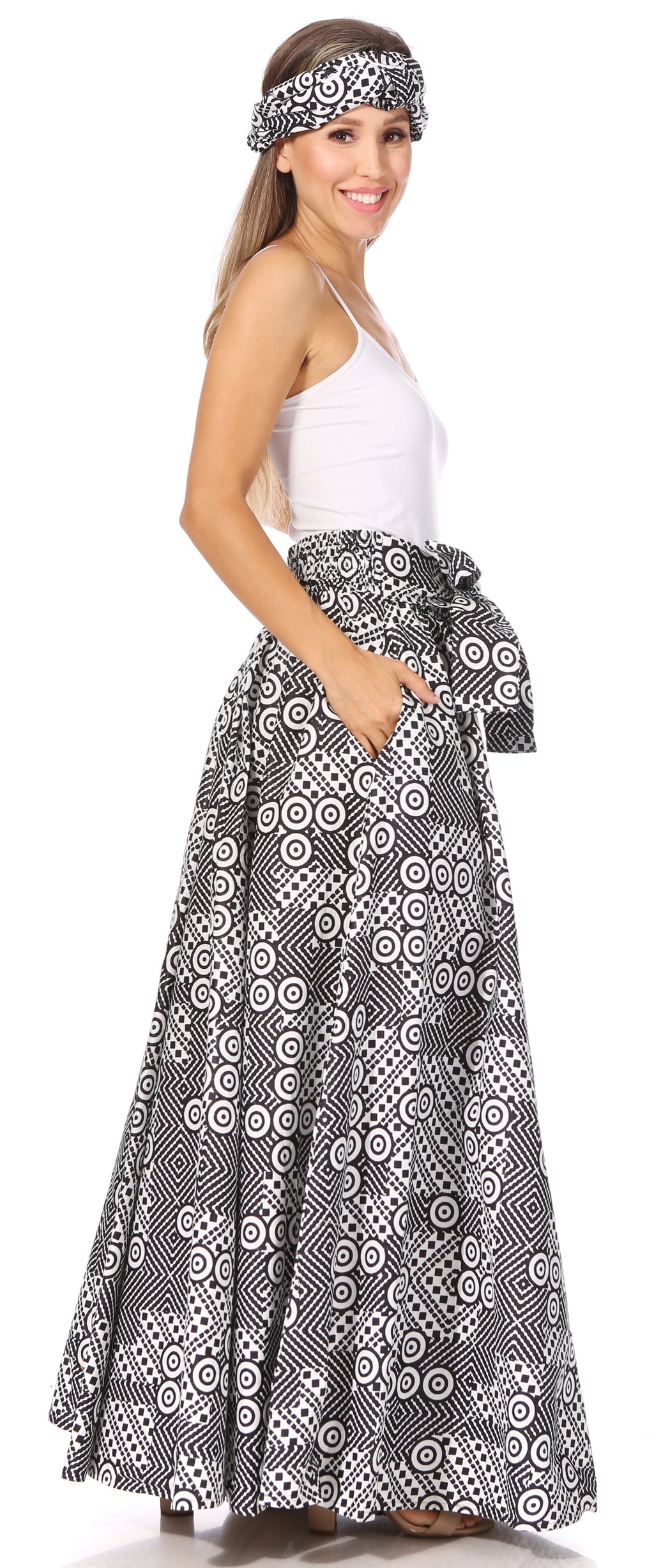 Sakkas Asma's Second Convertible Traditional Wax Print Maxi Skirt with Adjustable Straps - Buy One, Get One 50% Off