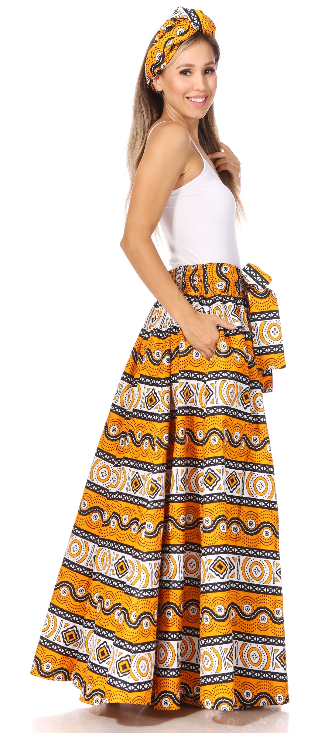 Sakkas Asma's Second Convertible Traditional Wax Print Maxi Skirt with Adjustable Straps - Buy One, Get One 50% Off