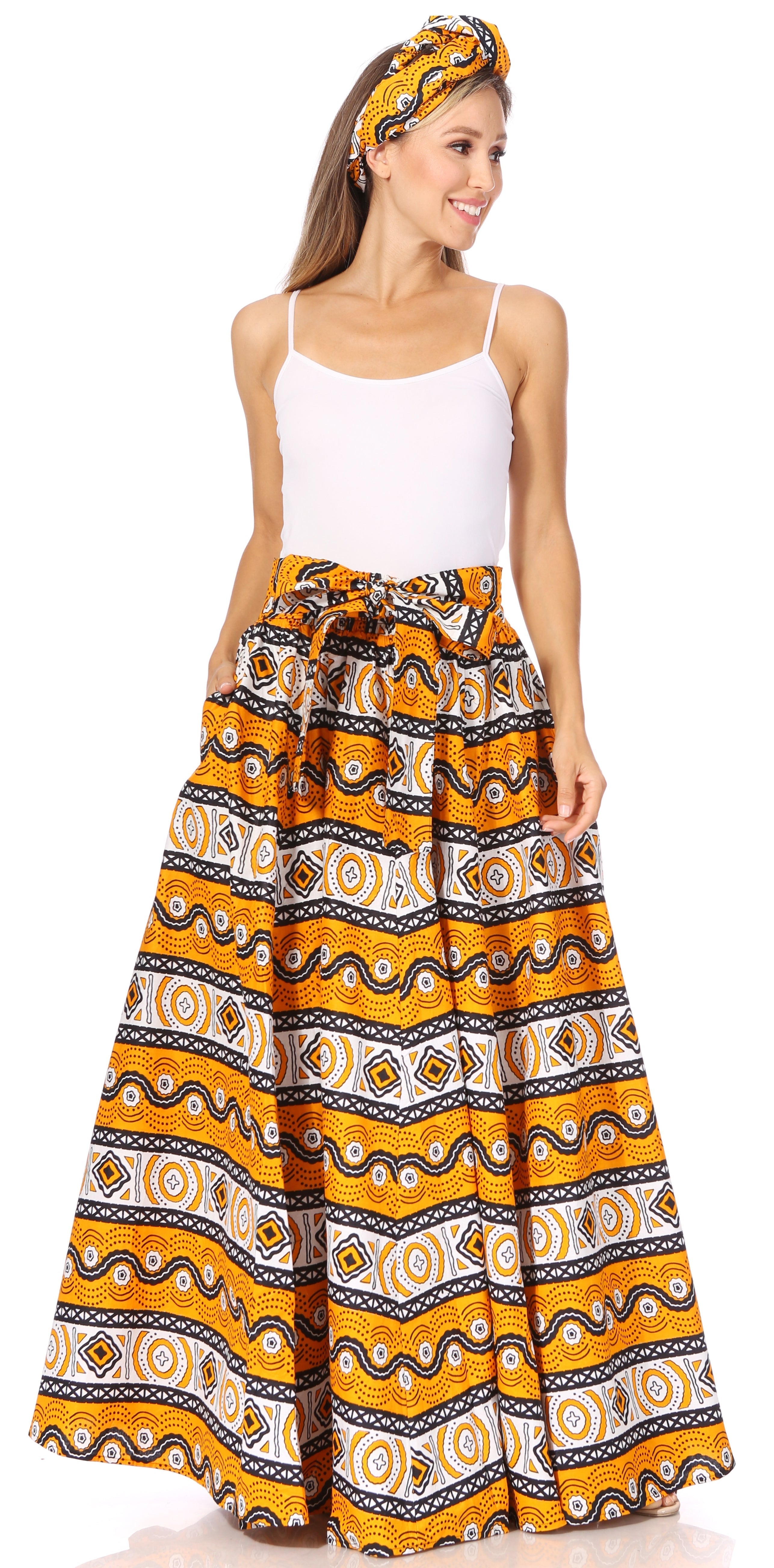 Sakkas Asma's Second Convertible Traditional Wax Print Maxi Skirt with Adjustable Straps - Buy One, Get One 50% Off