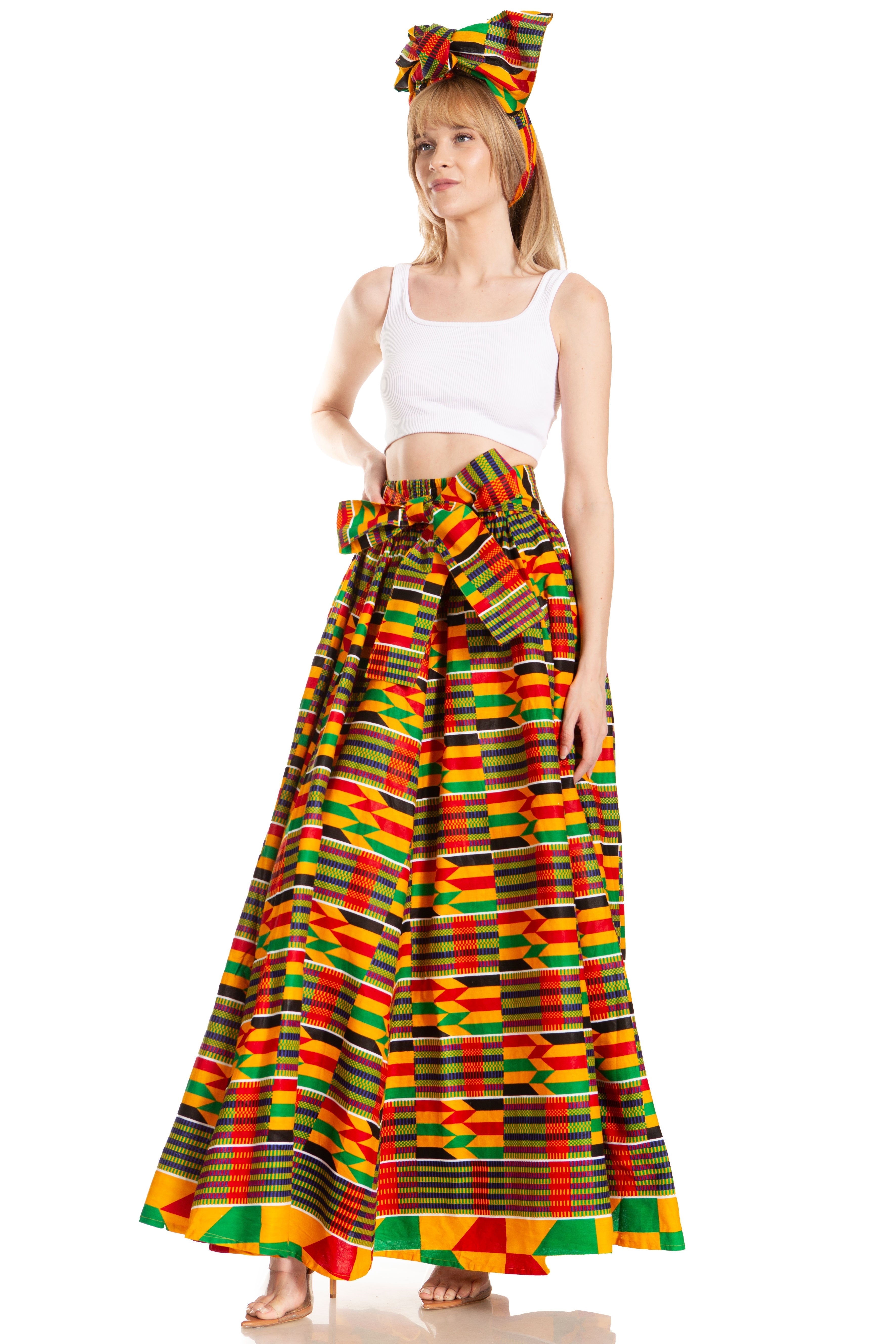 Sakkas Asma's Second Convertible Traditional Wax Print Maxi Skirt with Adjustable Straps - Buy One, Get One 50% Off