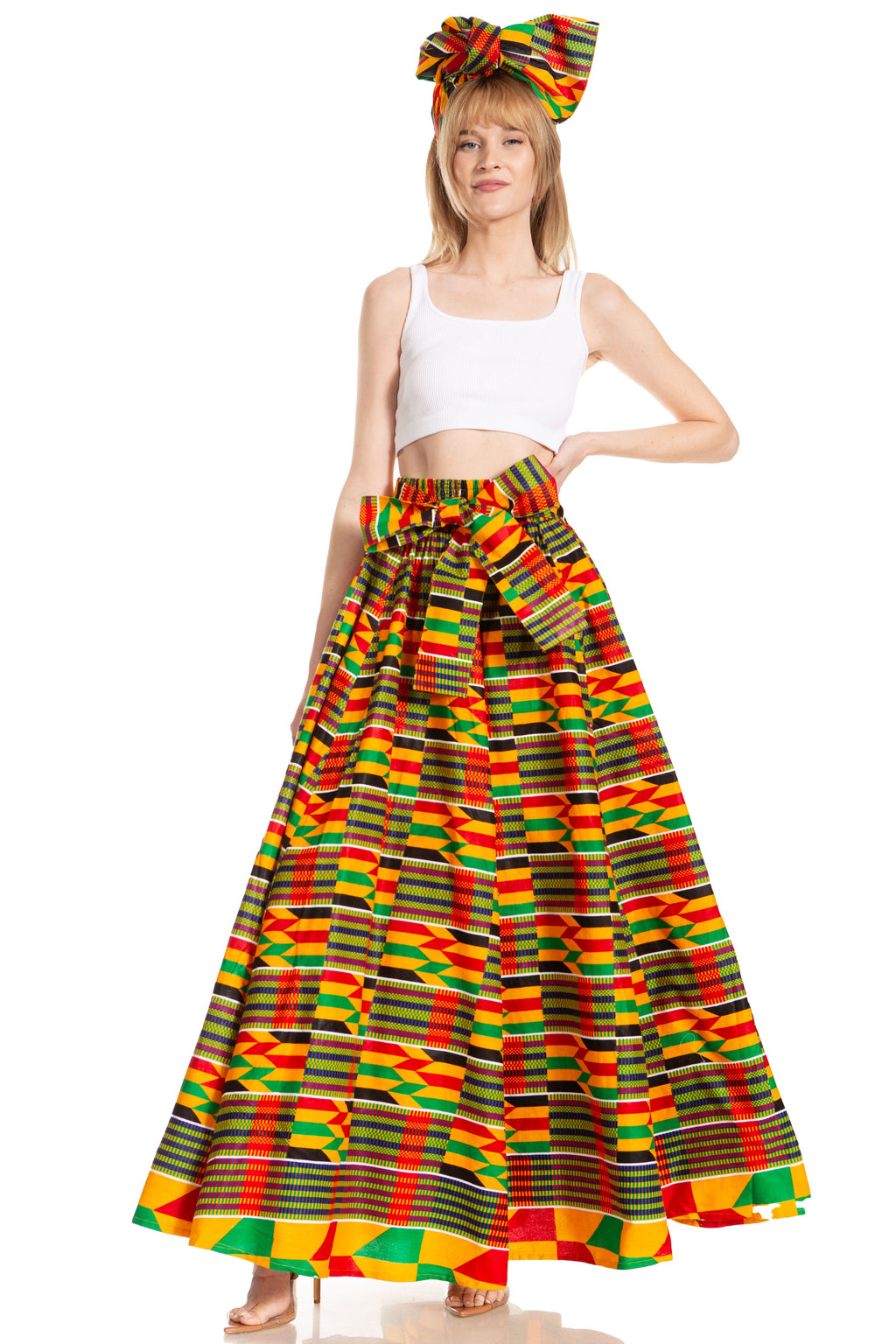 Sakkas Asma's Second Convertible Traditional Wax Print Maxi Skirt with Adjustable Straps - Buy One, Get One 50% Off