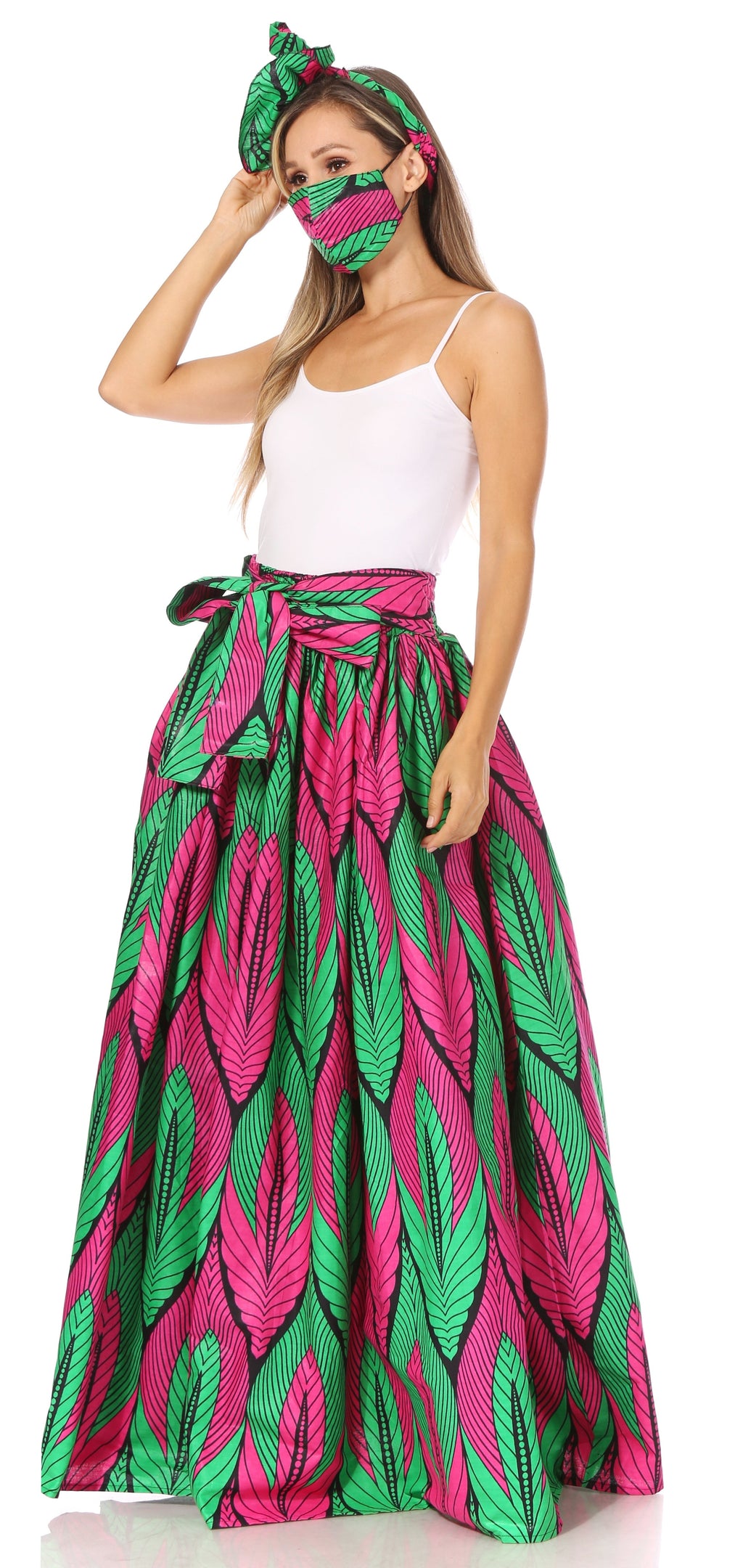 Sakkas Asma's Second Convertible Traditional Wax Print Maxi Skirt with Adjustable Straps - Buy One, Get One 50% Off
