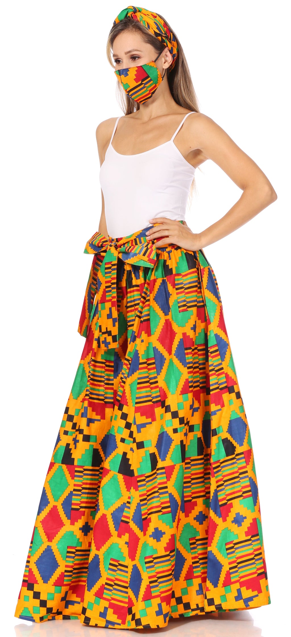 Sakkas Asma's Second Convertible Traditional Wax Print Maxi Skirt with Adjustable Straps - Buy One, Get One 50% Off