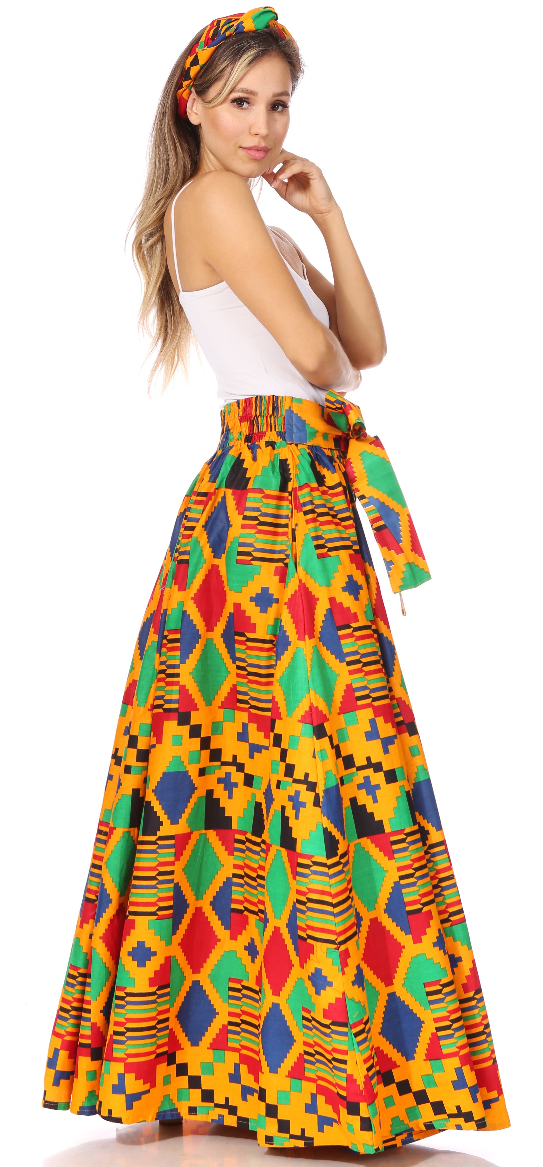 Sakkas Asma's Second Convertible Traditional Wax Print Maxi Skirt with Adjustable Straps - Buy One, Get One 50% Off