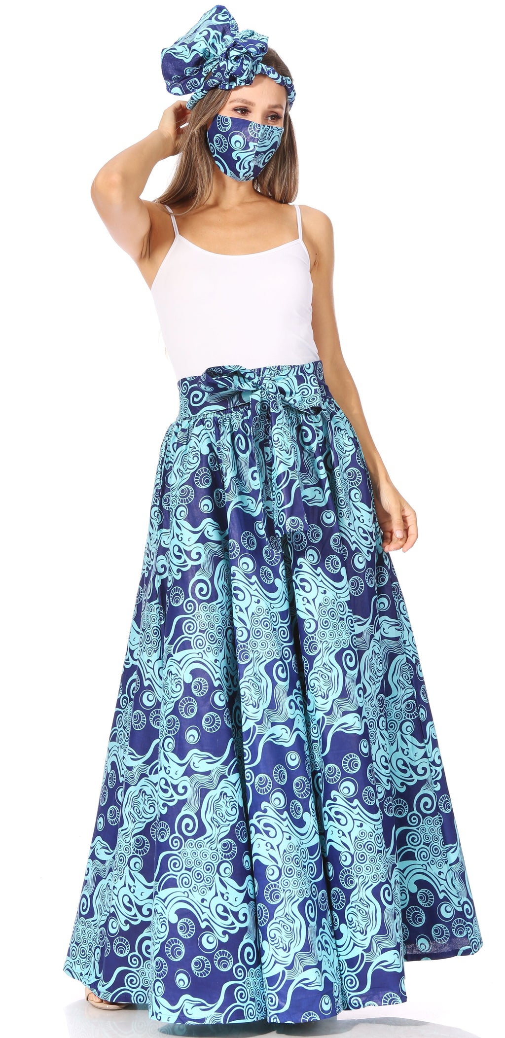 Sakkas Asma's Second Convertible Traditional Wax Print Maxi Skirt with Adjustable Straps - Buy One, Get One 50% Off