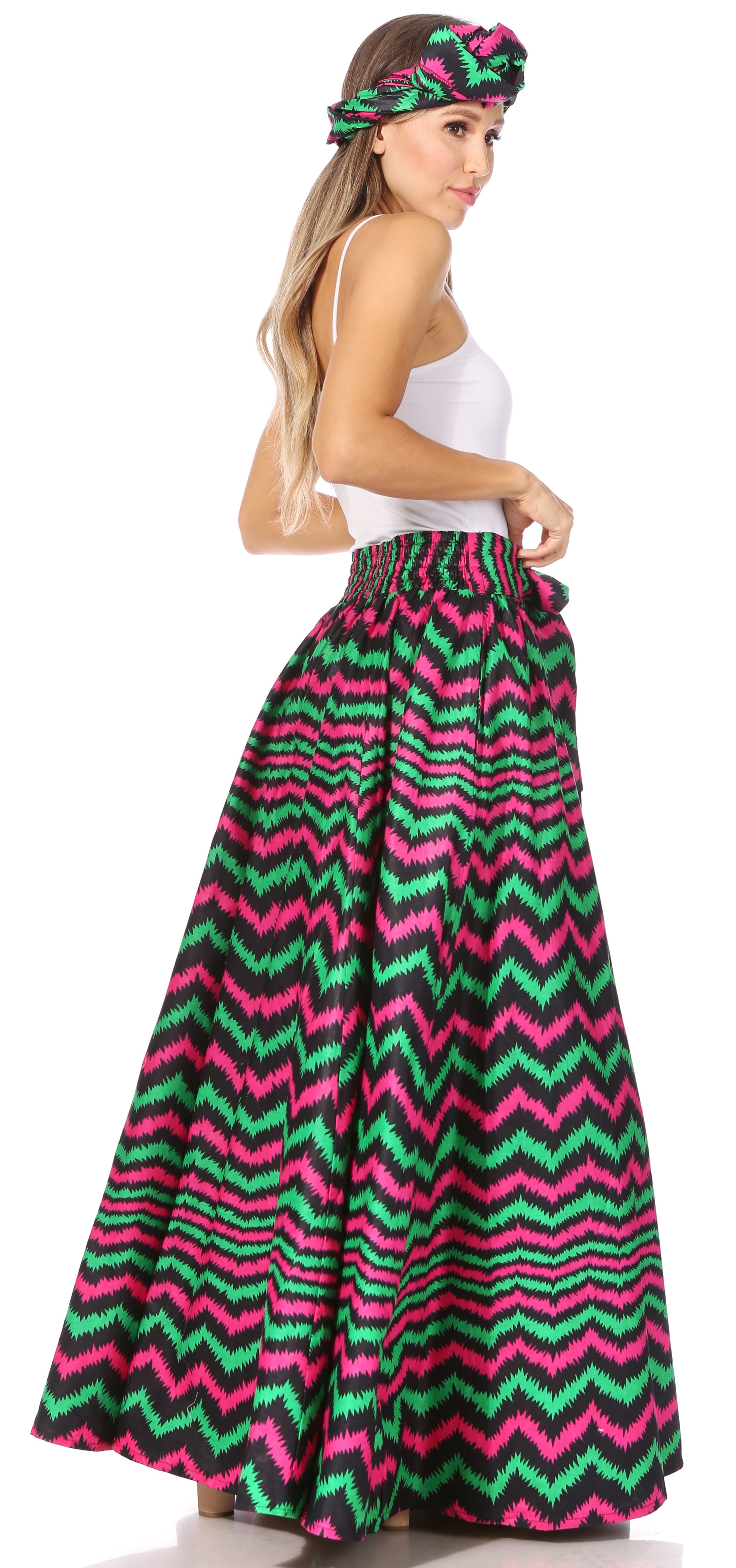 Sakkas Asma's Second Convertible Traditional Wax Print Maxi Skirt with Adjustable Straps - Buy One, Get One 50% Off