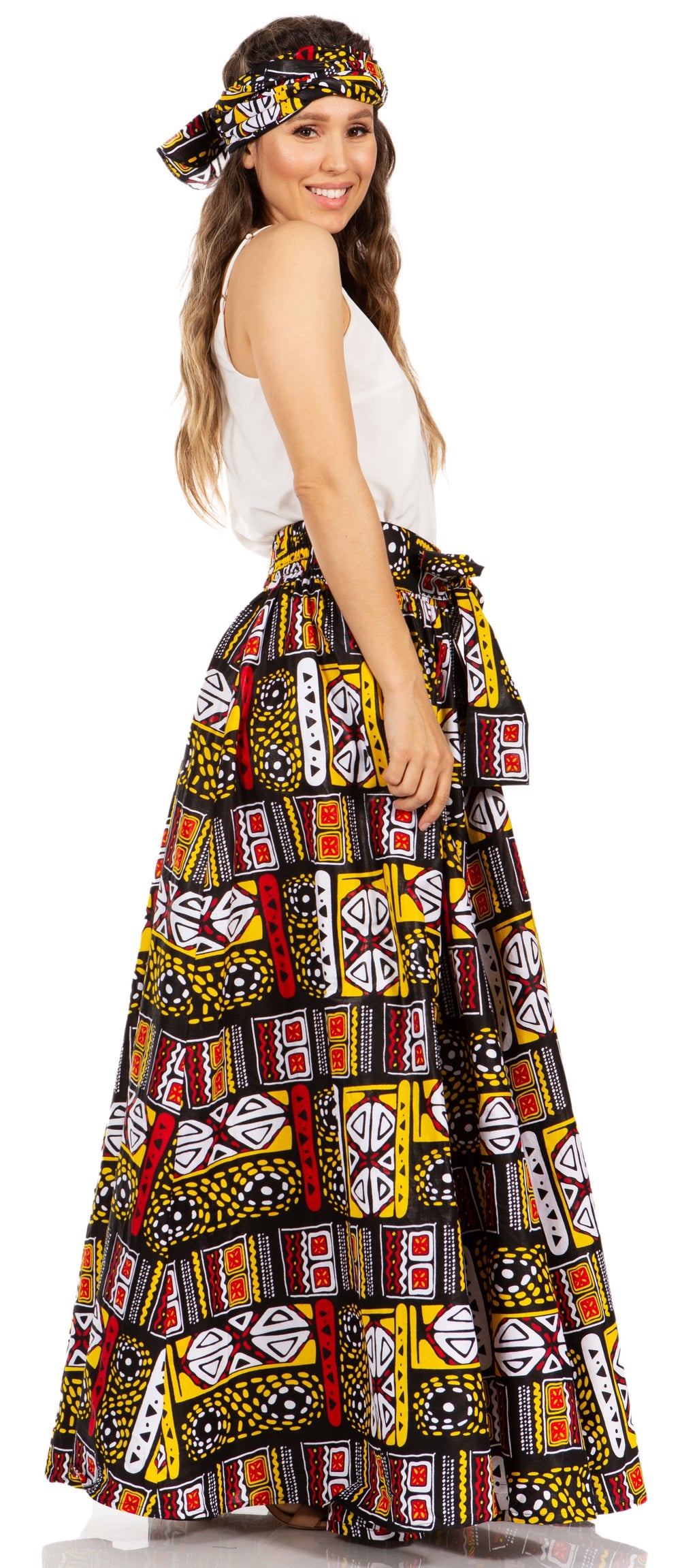 Sakkas Asma's Second Convertible Traditional Wax Print Maxi Skirt with Adjustable Straps - Buy One, Get One 50% Off