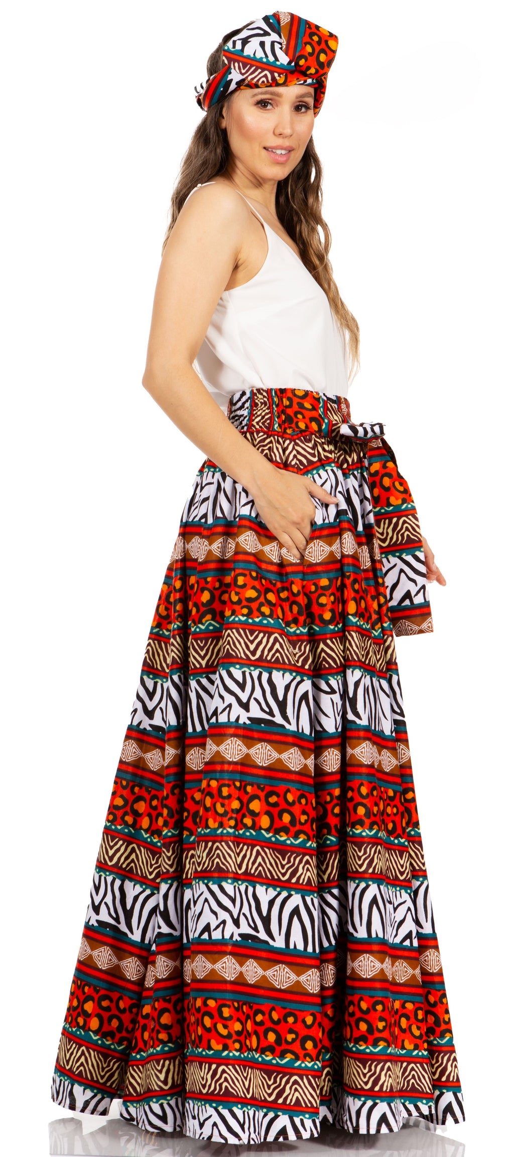 Sakkas Asma's Second Convertible Traditional Wax Print Maxi Skirt with Adjustable Straps - Buy One, Get One 50% Off