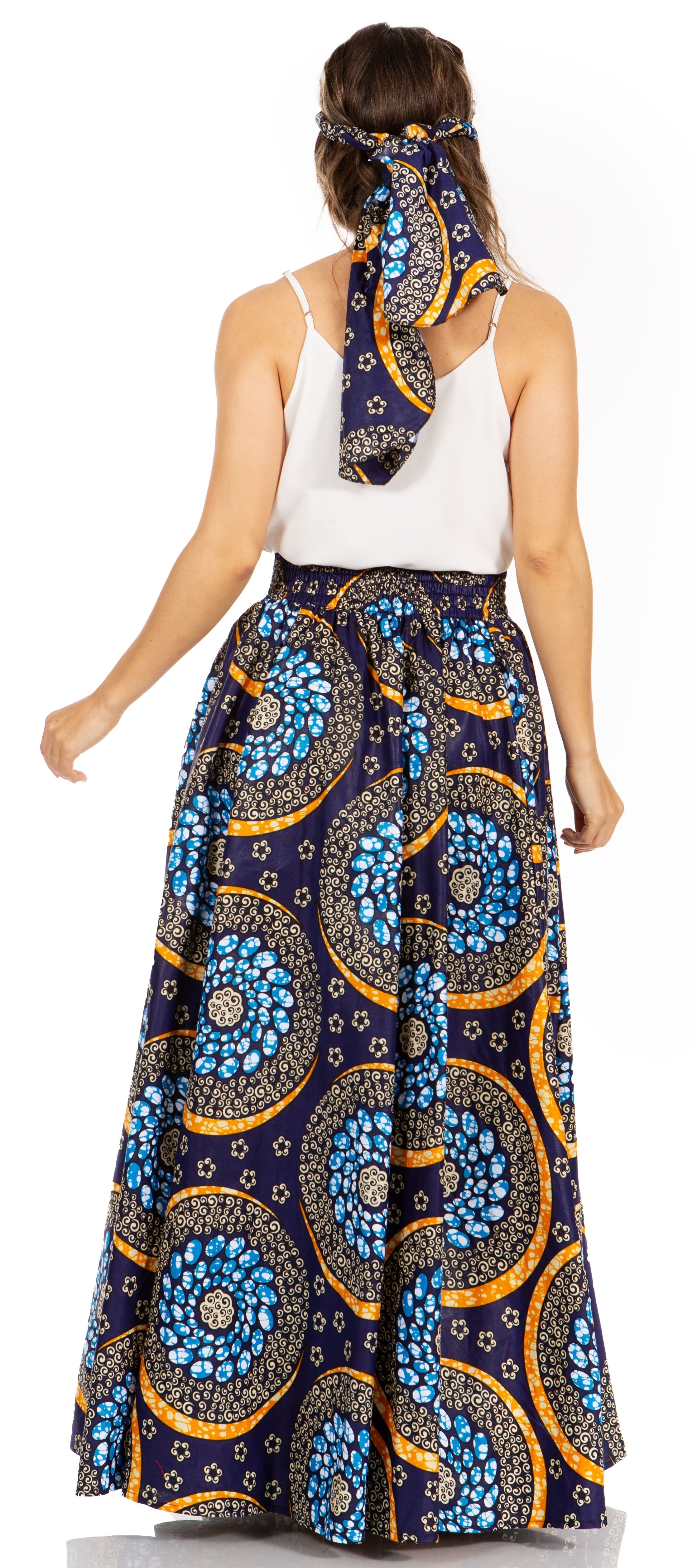 Sakkas Asma's Second Convertible Traditional Wax Print Maxi Skirt with Adjustable Straps - Buy One, Get One 50% Off
