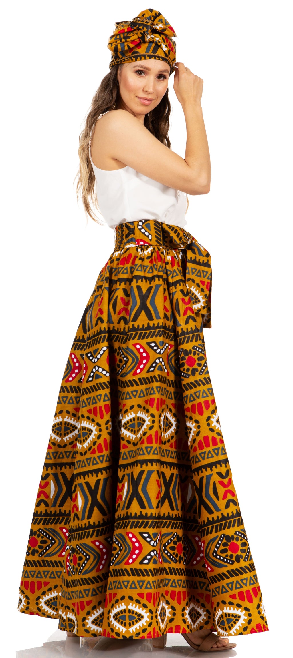 Sakkas Asma's Second Convertible Traditional Wax Print Maxi Skirt with Adjustable Straps - Buy One, Get One 50% Off