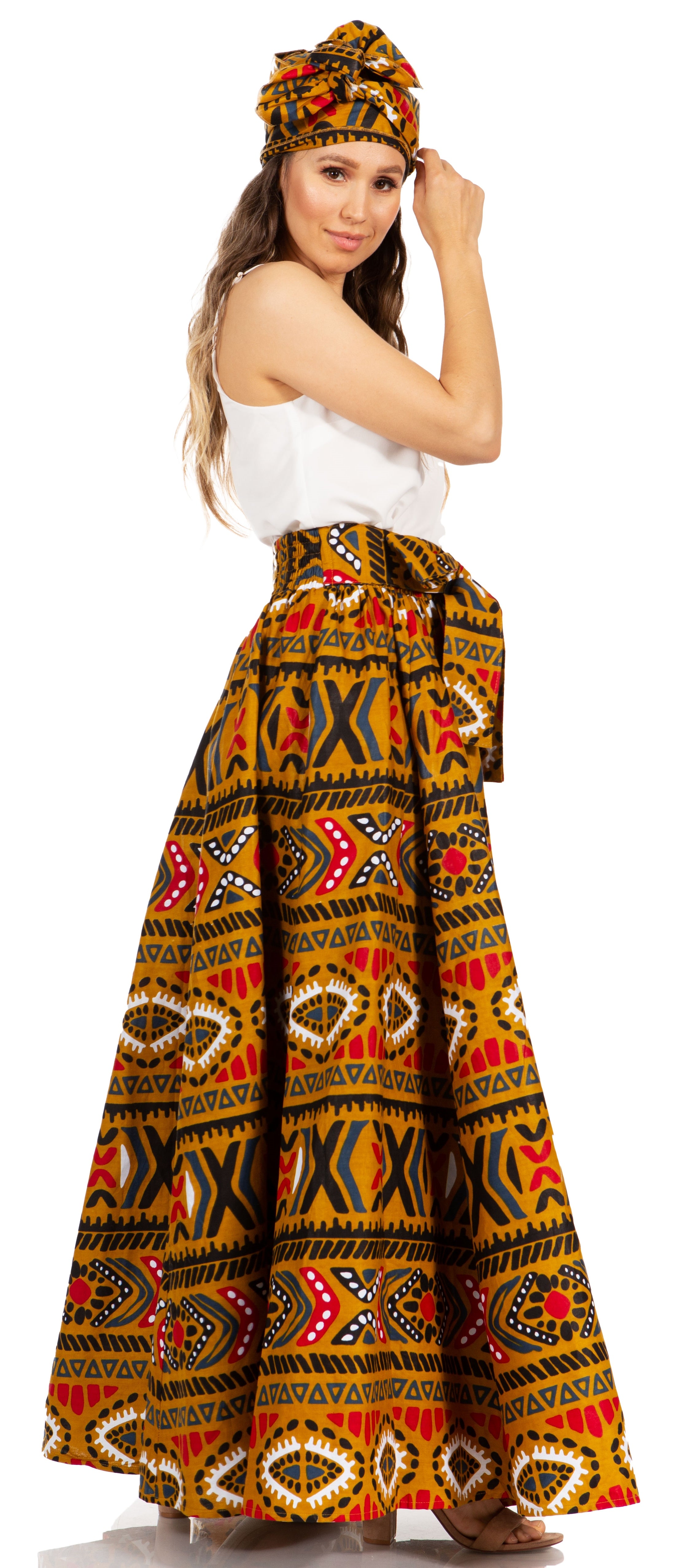 Sakkas Asma's Second Convertible Traditional Wax Print Maxi Skirt with Adjustable Straps - Buy One, Get One 50% Off