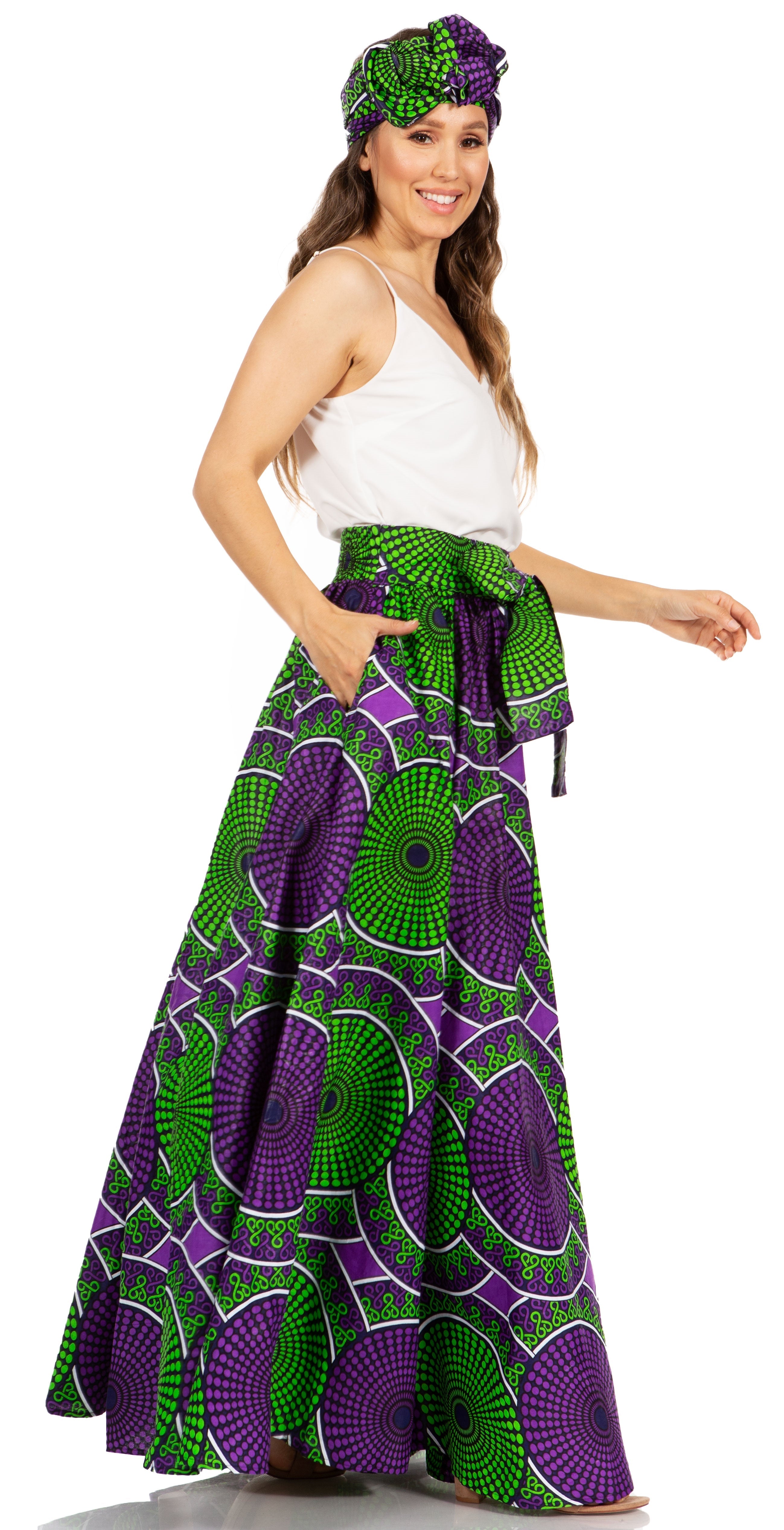 Sakkas Asma's Second Convertible Traditional Wax Print Maxi Skirt with Adjustable Straps - Buy One, Get One 50% Off