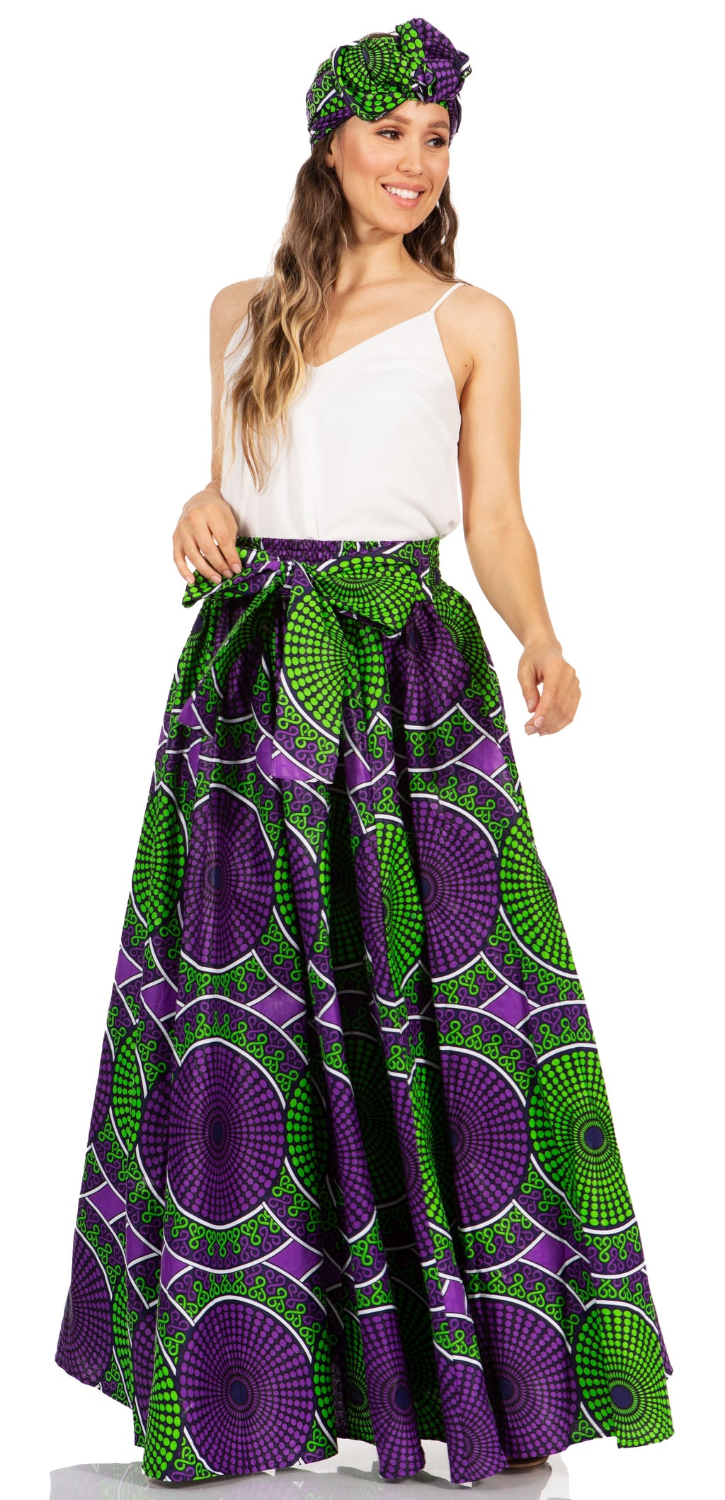 Sakkas Asma's Second Convertible Traditional Wax Print Maxi Skirt with Adjustable Straps - Buy One, Get One 50% Off