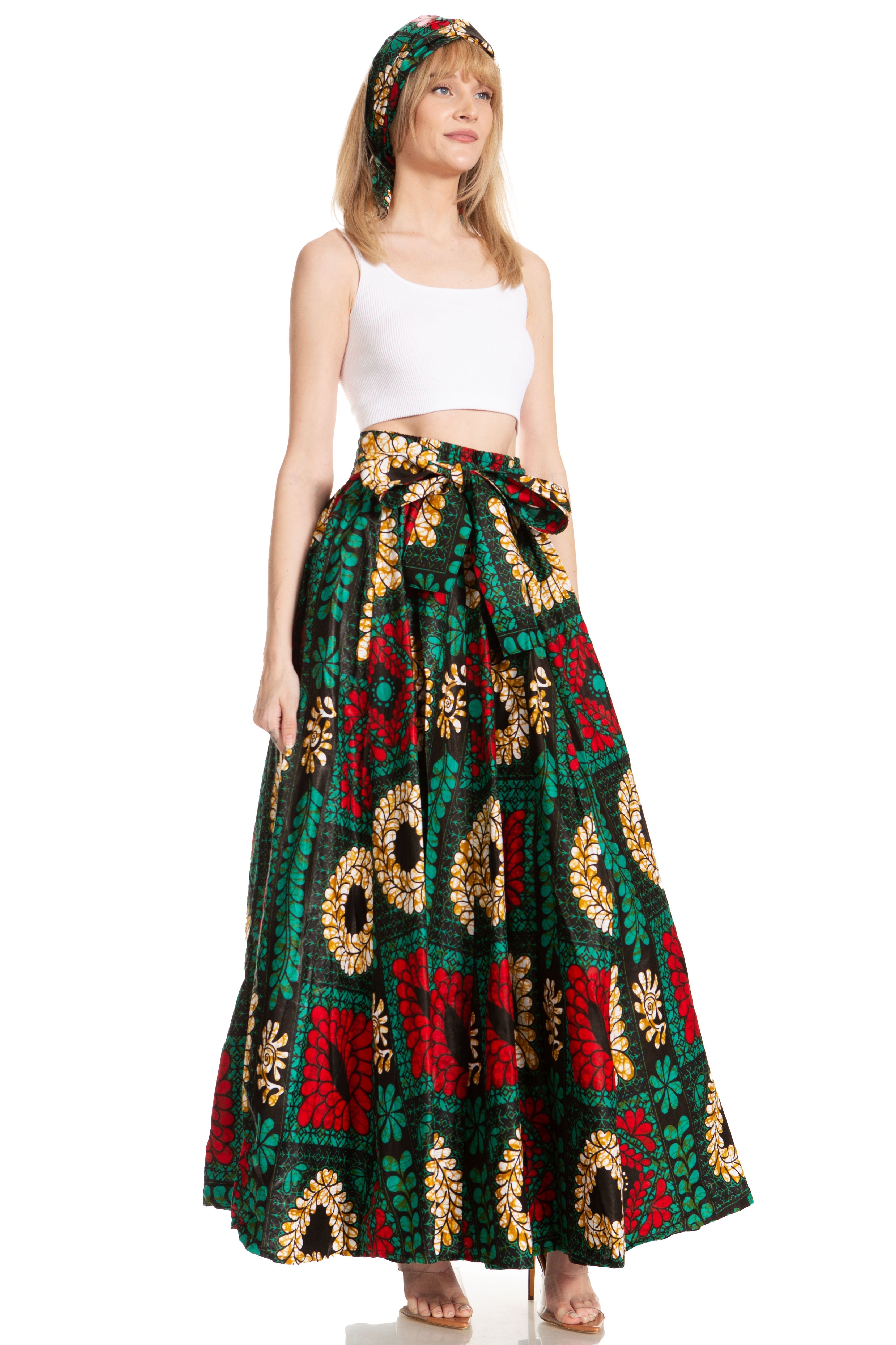 Sakkas Asma's Second Convertible Traditional Wax Print Maxi Skirt with Adjustable Straps - Buy One, Get One 50% Off
