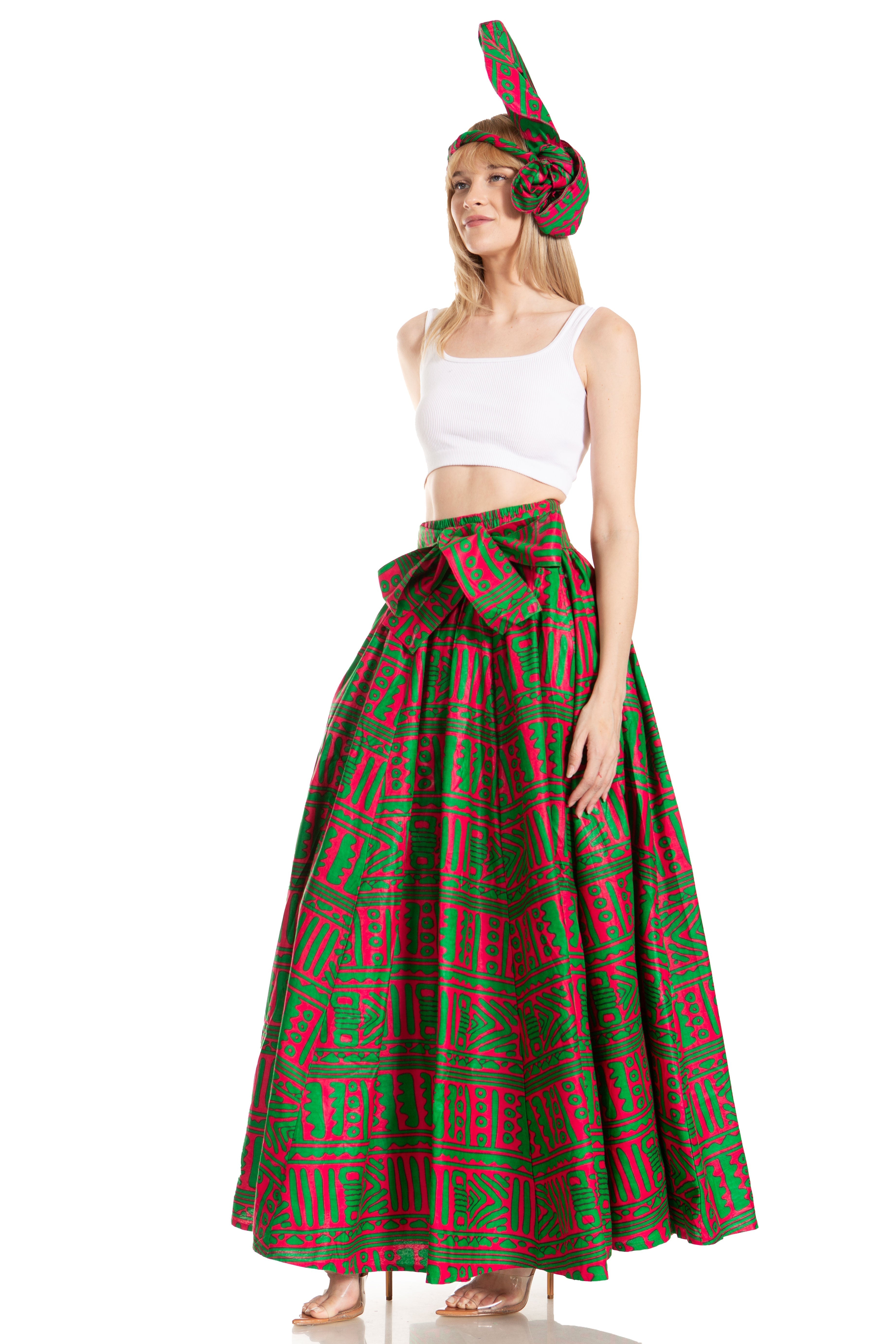 Sakkas Asma's Second Convertible Traditional Wax Print Maxi Skirt with Adjustable Straps - Buy One, Get One 50% Off
