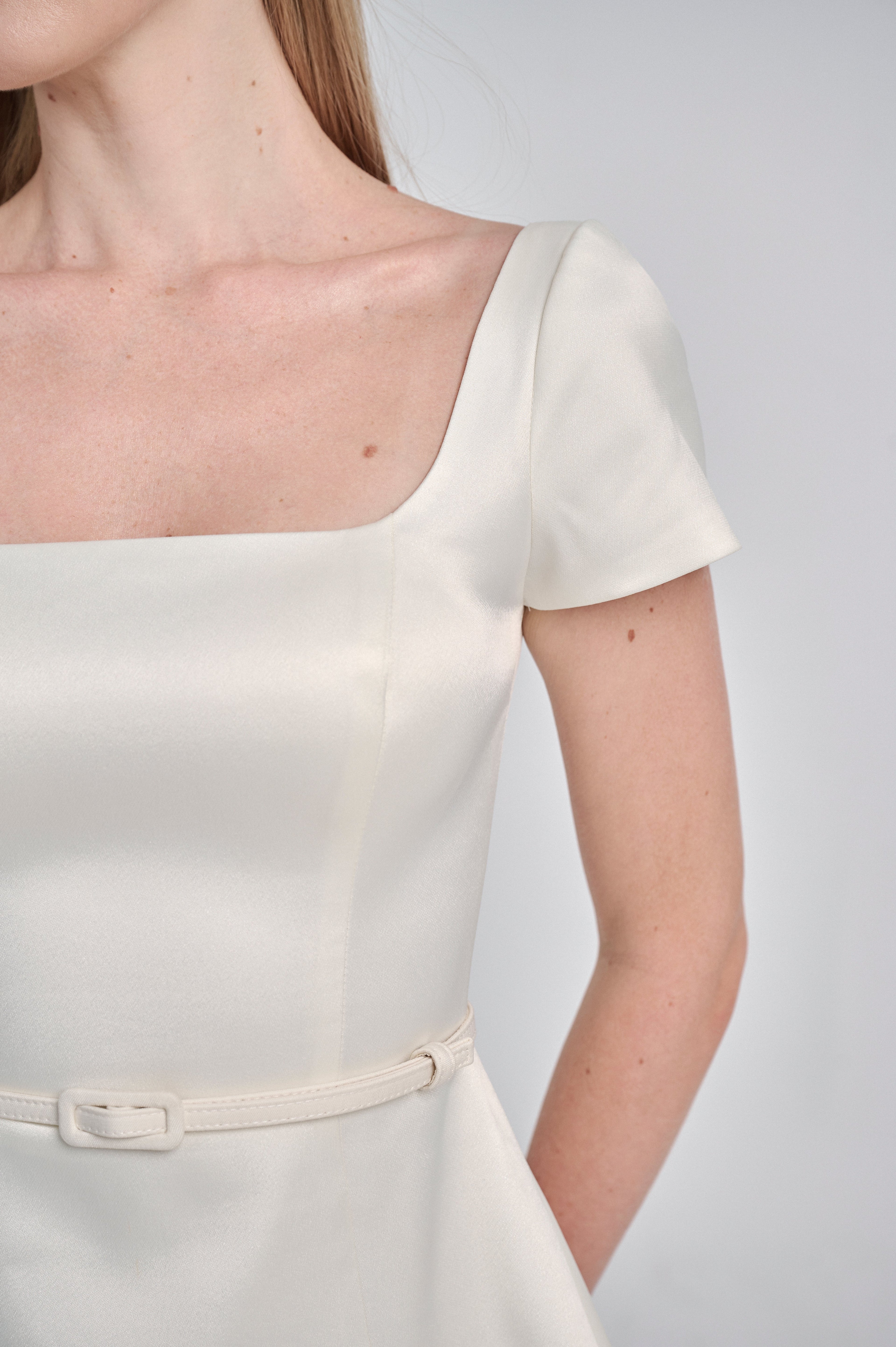 Square Neck Silk Midi Dress