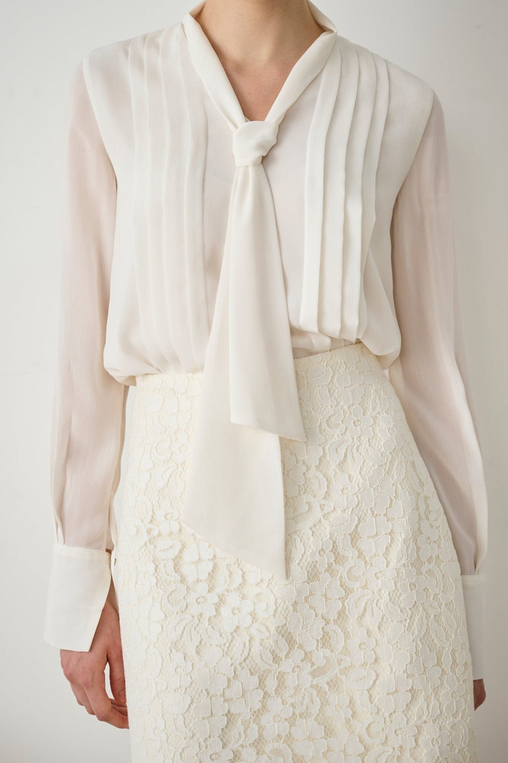 Pleated Tie-Neck Blouse