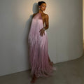 Veiled In Love Pink Fringe Halter Maxi Dress